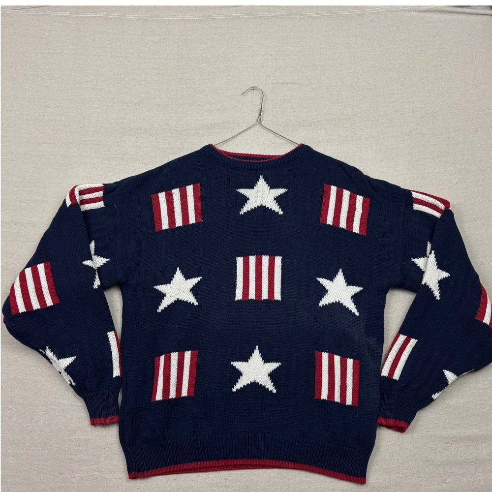 Vintage Liberty USA Stars Stripes Navy Blue Heavy Cotton‎ Knit Sweater XL